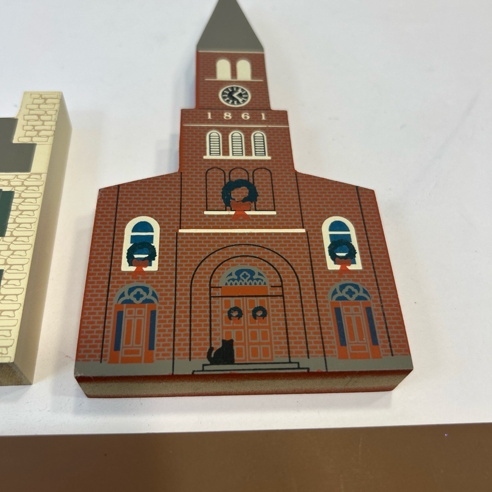 Vintage 1993 Cat’s Meow St Charles Christmas Series Wood Buildings Lot Of 4 - Picture 8 of 12